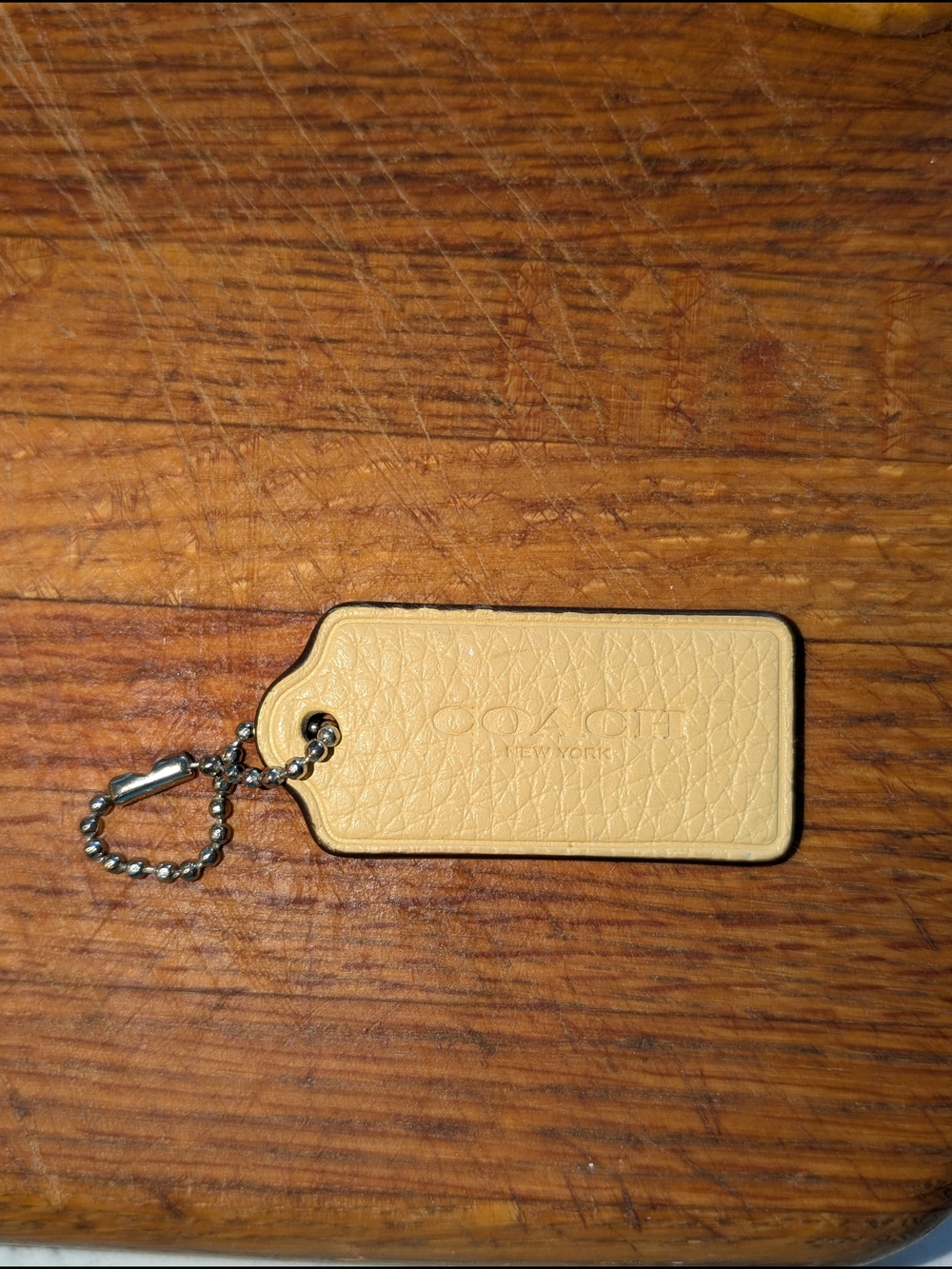 Coach 2" Pale Yellow Leather Hang Tag with Coach Ball Chain